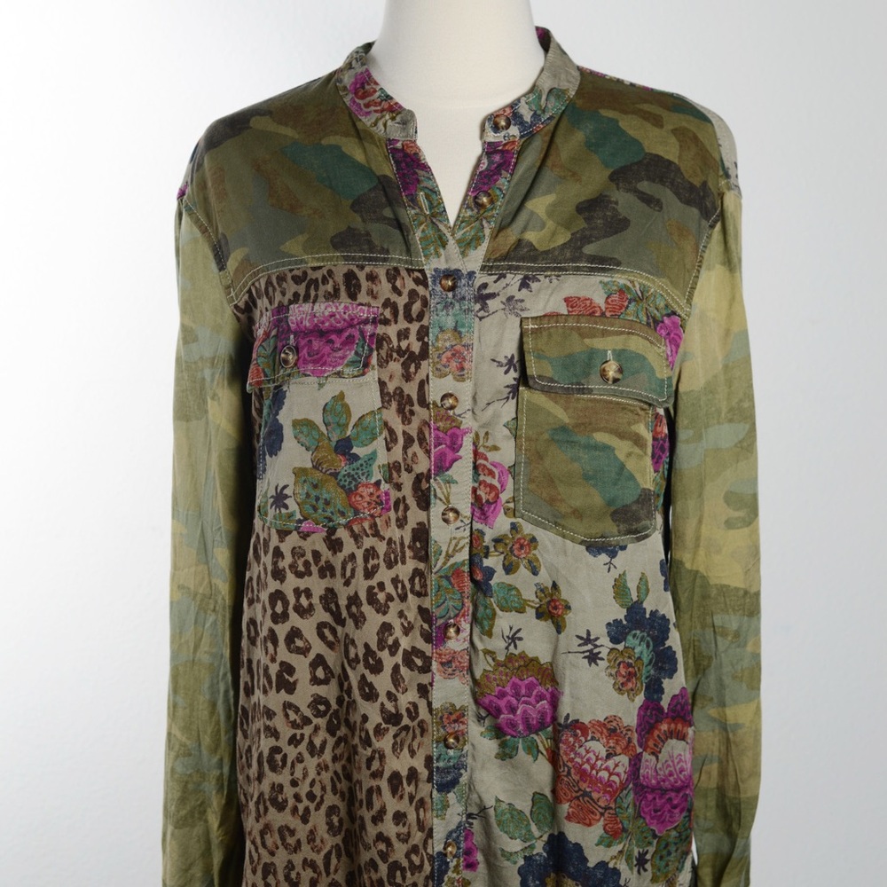 Pilcro Camo Floral Print Top
